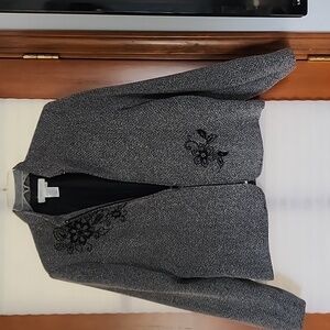 Jacket. Fully lined. Size medium. Coldwater creek brand. Stitched flower applica